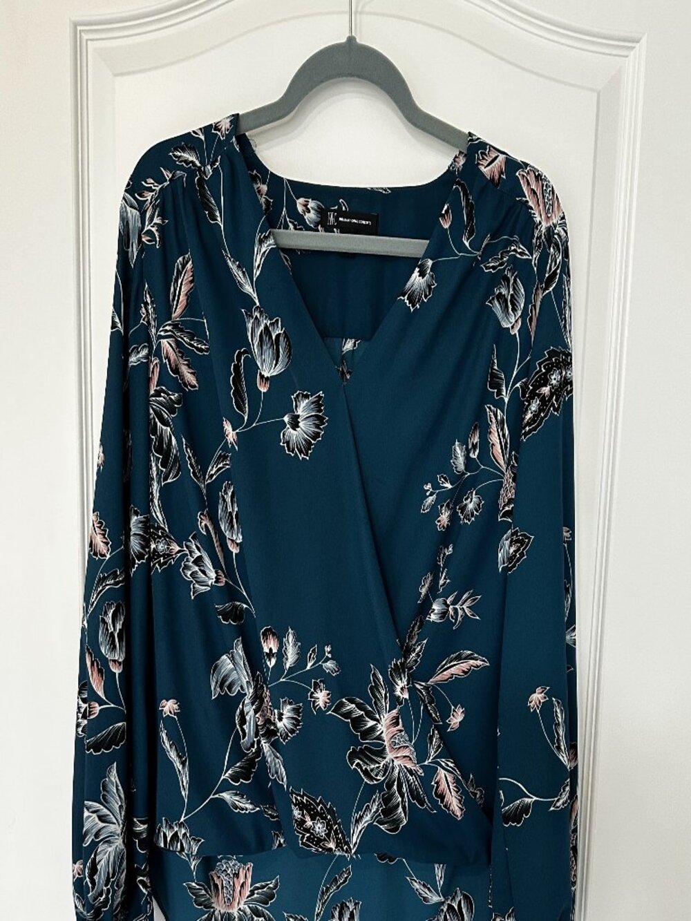 INC Teal w/ Pink Floral Blouse, Size Med